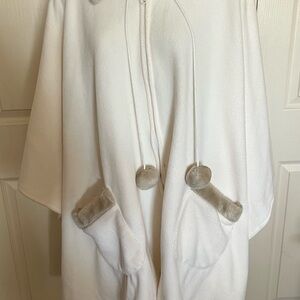 Chic Cream Women's Cape with Pom-Pom Details
